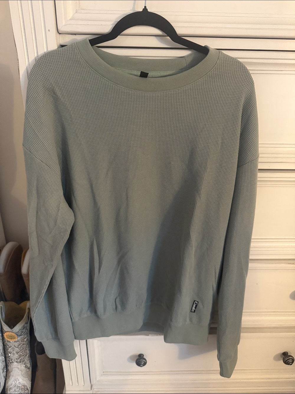 Womens Lightweight Waffle Crewneck Sweater - Sage Green